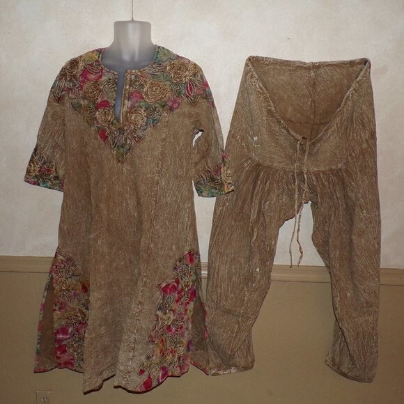 Vintage Embellished Tunic & Harem Shalwar Pants Stone washed Boho Hippy OS - Picture 2 of 11